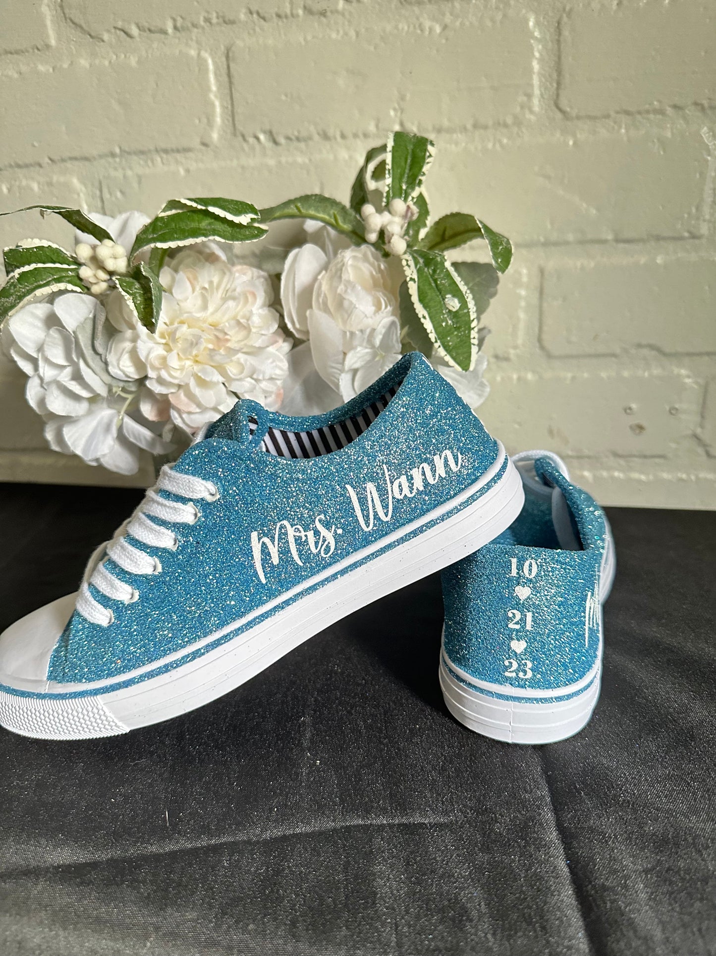 Personalized Light Blue Glitter Sneakers for Bride