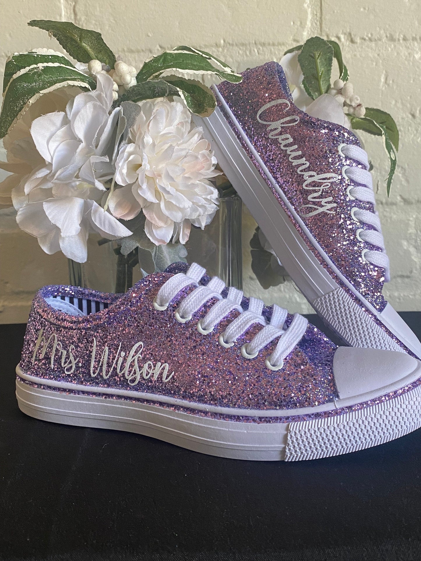 Personalized Lilac Glitter Sneakers