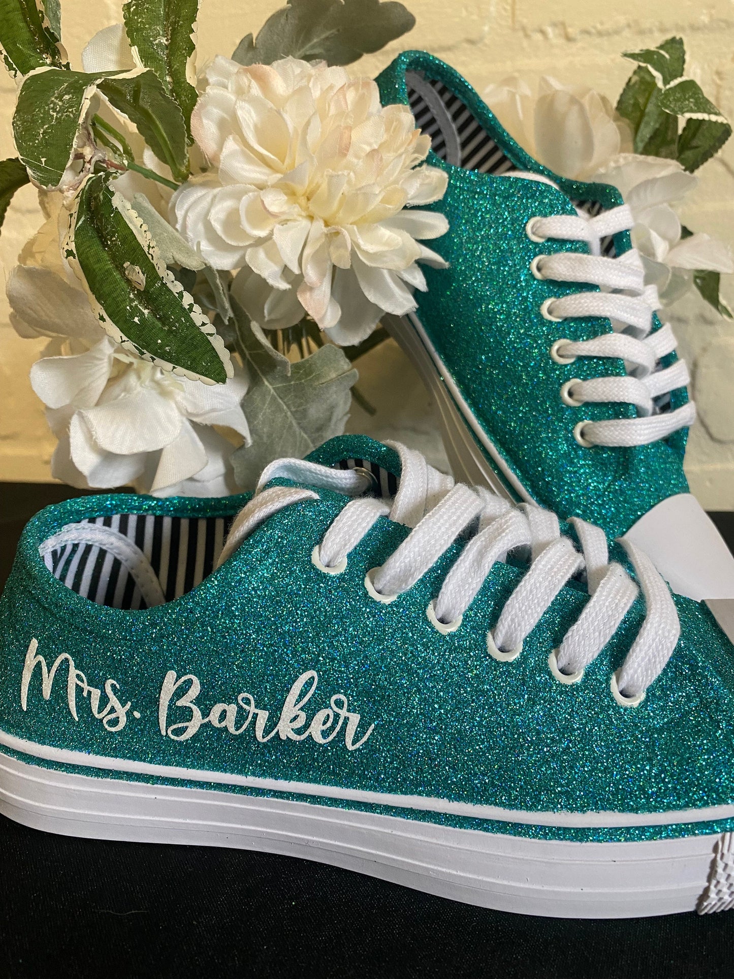 Personalized Teal Aqua Blue Green Glitter Sneakers