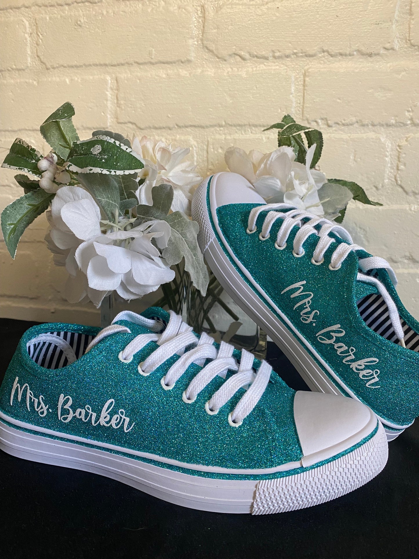 Personalized Teal Aqua Blue Green Glitter Sneakers