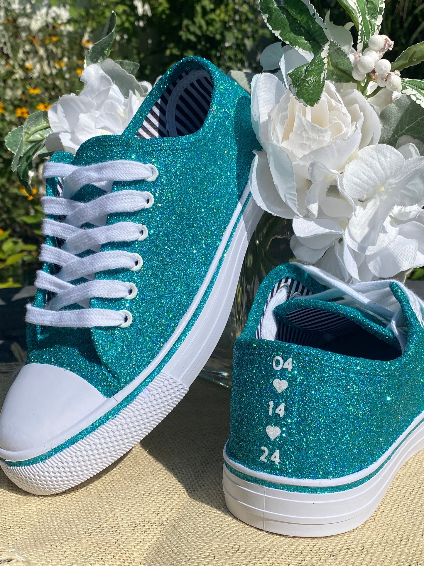 Personalized Teal Aqua Blue Green Glitter Sneakers