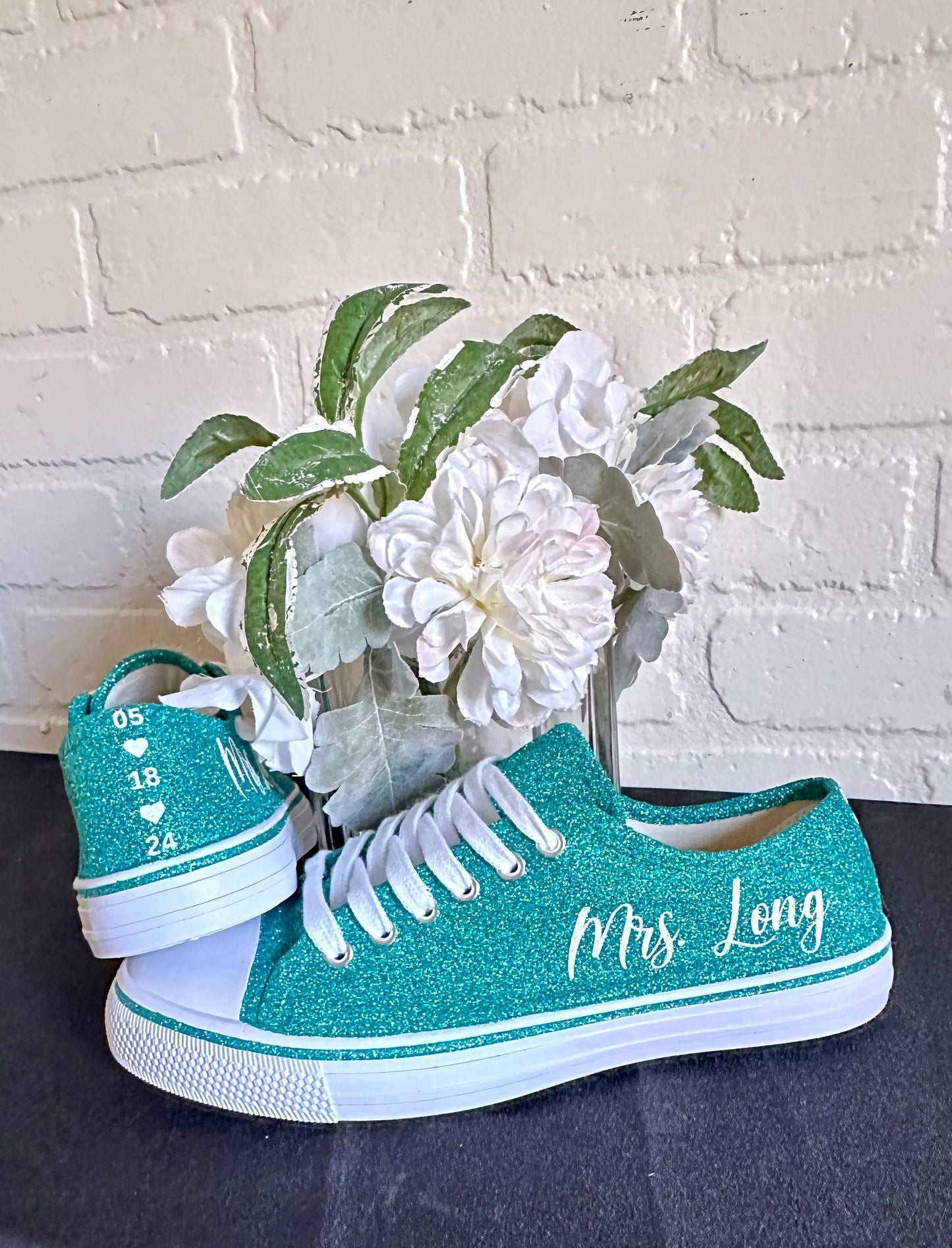 Personalized Teal Aqua Blue Green Glitter Sneakers