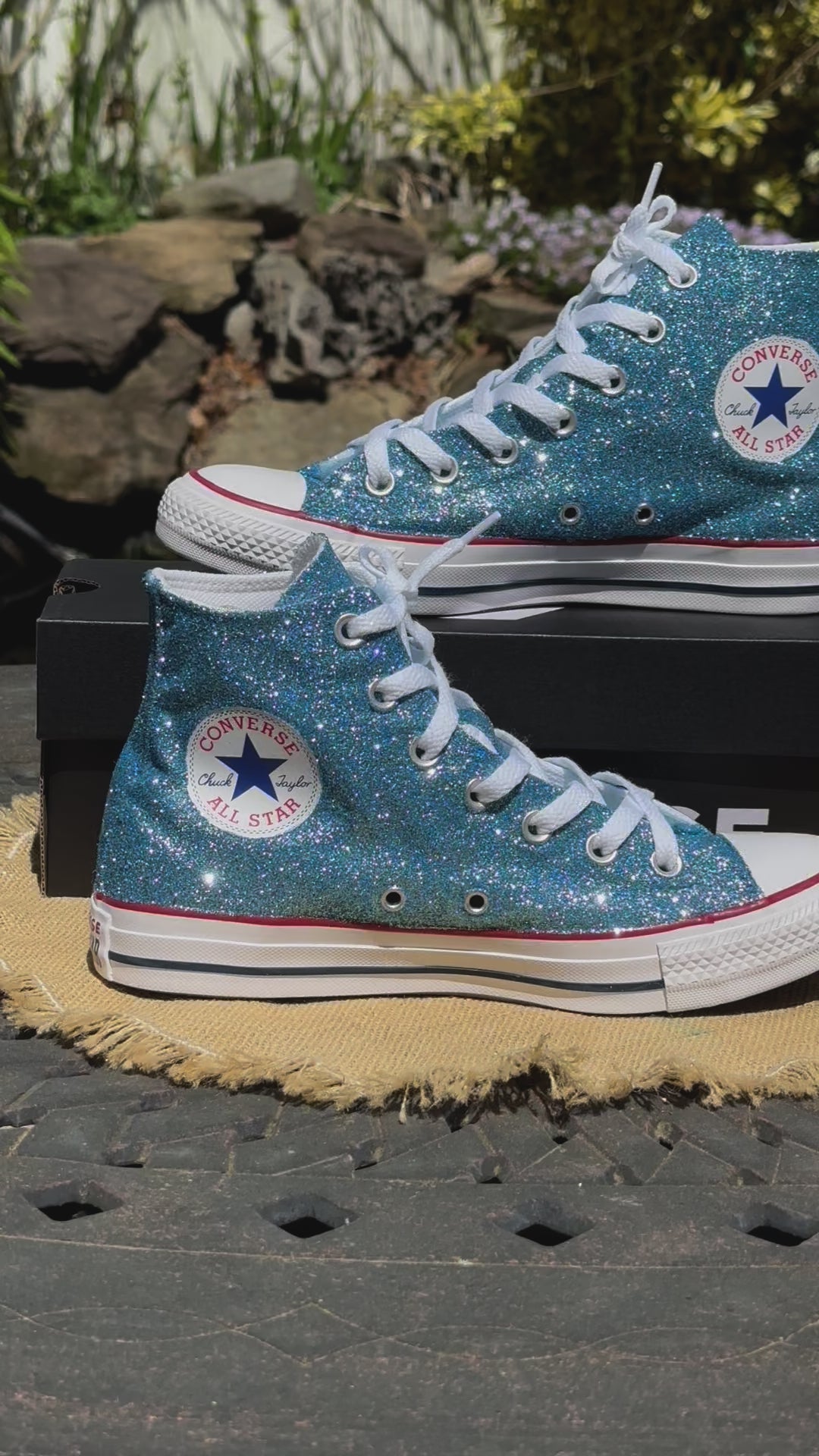 Blue sparkly converse sneakers best sale